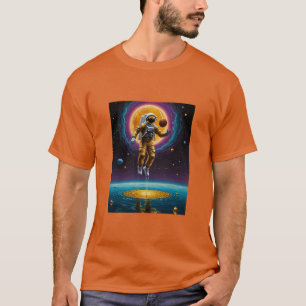 Cosmic Astronaut Basketball Over Gold Planet Tee
