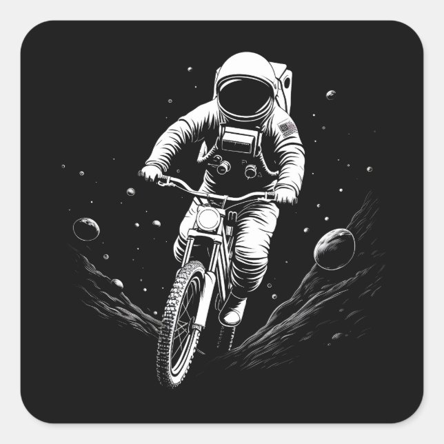 Cosmic Astronaut Bike Ride Space Adventure Square Sticker (Front)