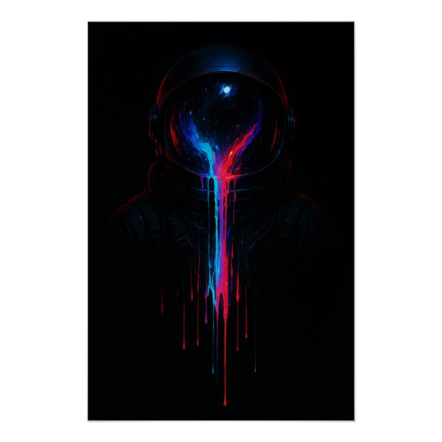 Cosmic Astronaut Drip – Neon Space Art Print (Front)
