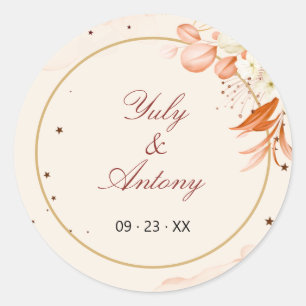 Cosmic Autumnal Orange Starry Peach Wedding Classic Round Sticker
