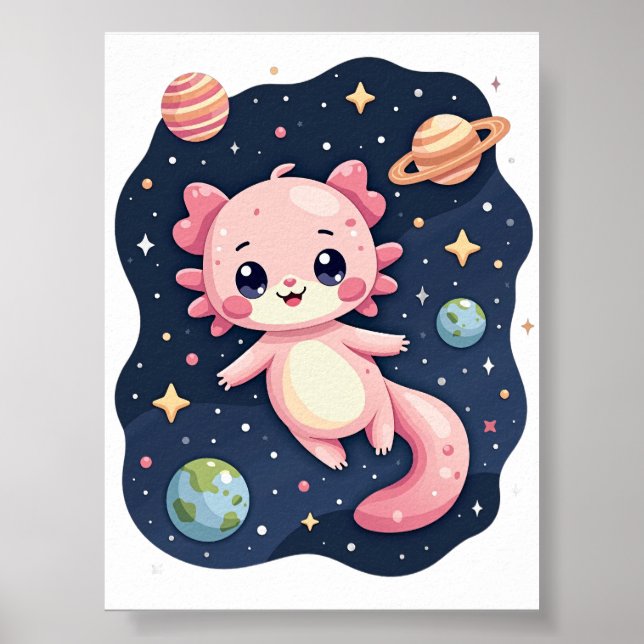 Cosmic Axolotl Space Galaxy Kawaii Sticker Poster (Front)