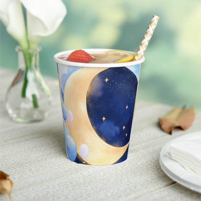 Cosmic Baby Shower Moon and Stars Inspired Paper Cups (Insitu)
