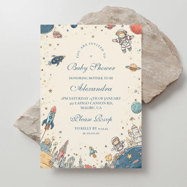 Cosmic Baby Shower Rocket & Astronaut Invitation (Creator Uploaded)