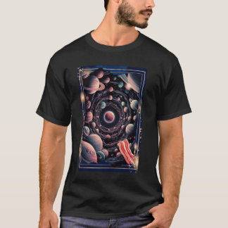 Cosmic Bacon Adventure Surreal Planets Art Space L T-Shirt