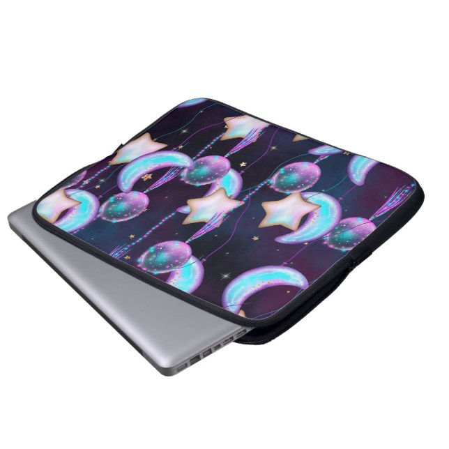 Cosmic Balloons | Blue Purple Moon Stars Planets Laptop Sleeve (Front Bottom)