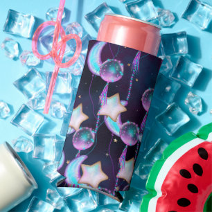 Cosmic Balloons   Blue Purple Moon Stars Planets Seltzer Can Cooler