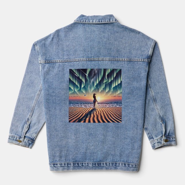 Cosmic Beachscape: Aurora Dreaming 3-D Denim Jacket (Back)