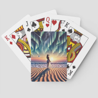 Cosmic Beachscape: Aurora Dreaming 3-D Playing Cards