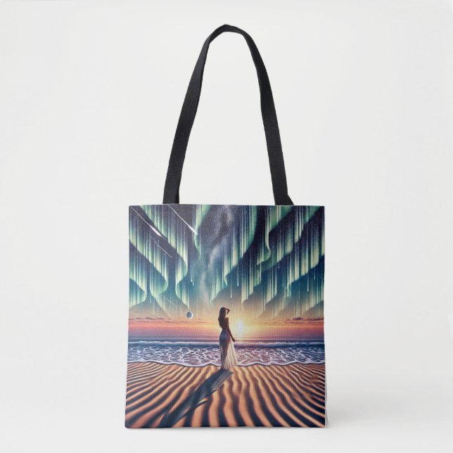 Cosmic Beachscape: Aurora Dreaming 3-D Tote Bag (Front)