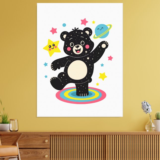 Cosmic Bear with Stars and Planets - Cute Space  Canvas Print (Insitu(LivingRoom))