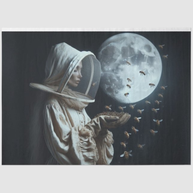 Cosmic Beekeeper – Surreal Space Art Decoupage  Tissue Paper (Front)