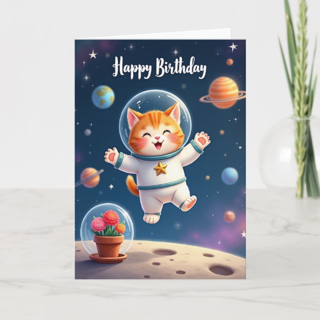 Cosmic Birthday Cat Card (Front)