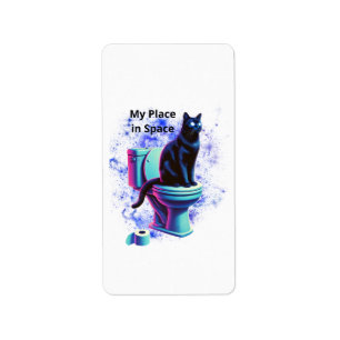 Cosmic Black Cat Toilet – Surreal Vaporwave Art Label