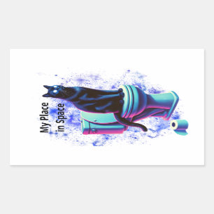 Cosmic Black Cat Toilet – Surreal Vaporwave Art Rectangular Sticker