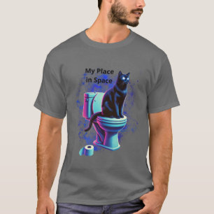 Cosmic Black Cat Toilet – Surreal Vaporwave Art T-Shirt