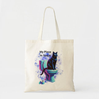  Cosmic Black Cat Toilet – Surreal Vaporwave Art Tote Bag