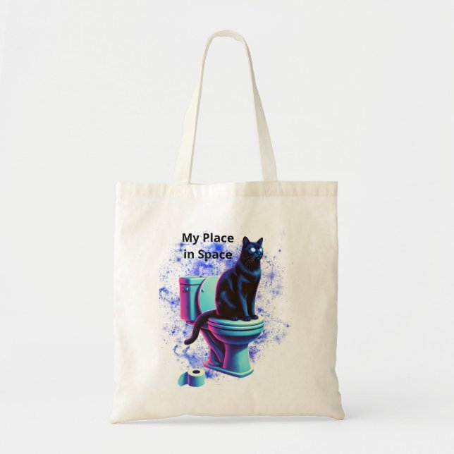 Cosmic Black Cat Toilet – Surreal Vaporwave Art Tote Bag (Front)