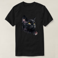 Cosmic Black Cat Watercolor Starry Night Feline