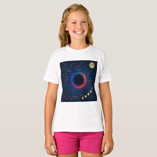 Cosmic Black Hole & Constellations Art - Celestial T-Shirt (Front Full)