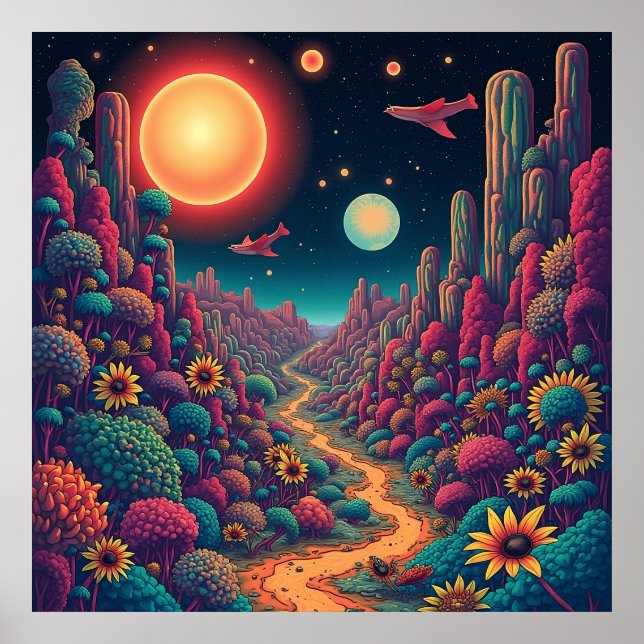 Cosmic Bloom: A Surreal Journey Through Nature Poster (Front)