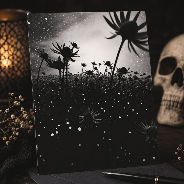 Cosmic Bloom Black & White Starry Wildflower Postcard (Creator Uploaded)