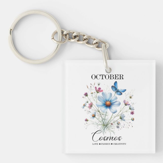  Cosmic Bloom Charm October Birth Flower Keychain (Front)