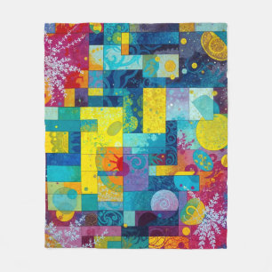Cosmic Bloom Garden: Abstract Mosaic of Dreams Fleece Blanket