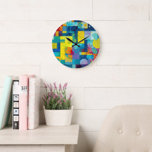 Cosmic Bloom Garden: Abstract Mosaic of Dreams Large Clock