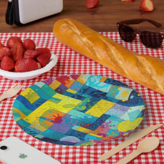 Cosmic Bloom Garden: Abstract Mosaic of Dreams Paper Plate