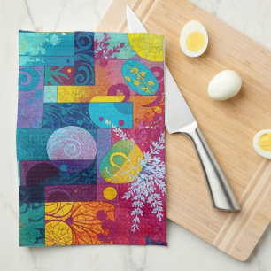 Cosmic Bloom Garden: Abstract Mosaic of Dreams Tea Towel
