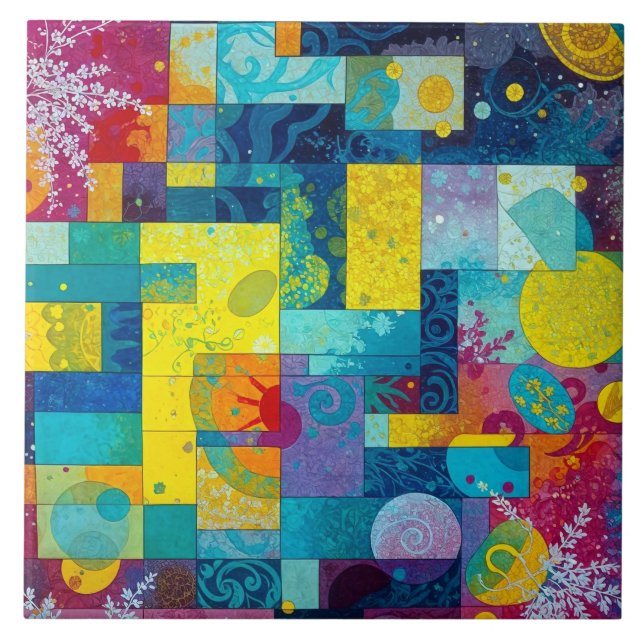 Cosmic Bloom Garden: Abstract Mosaic of Dreams Tile (Front)