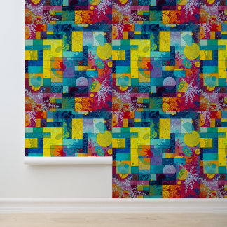 Cosmic Bloom Garden: Abstract Mosaic of Dreams Wallpaper