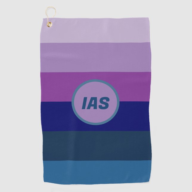 Cosmic Blue and Purple Stripes Golf Towel (Front)