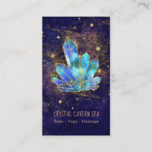 *~* Cosmic Blue Crystals Gold Glitter Stars Business Card