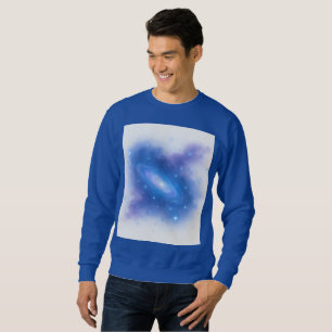 Cosmic Blue Galaxy Art Sweatshirt on White Backgro