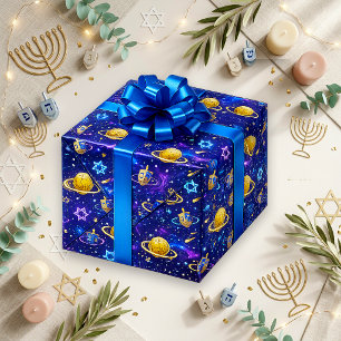 Cosmic Blue Galaxy Hanukkah Wrapping Paper