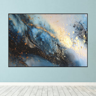 Cosmic Blue & Gold Fluid Abstract Canvas Print