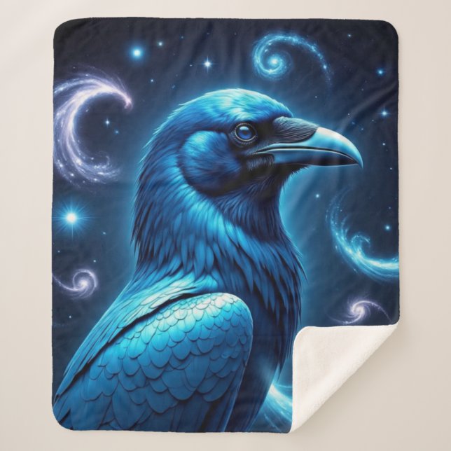 Cosmic Blue Raven Sherpa Blanket (Front)