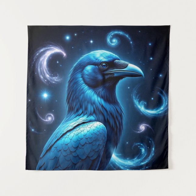 Cosmic Blue Raven Tapestry (Front)