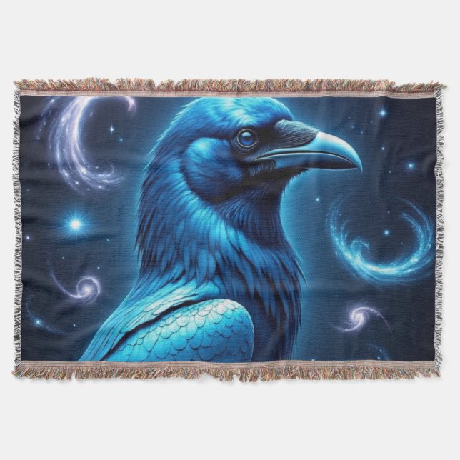 Cosmic Blue Raven Throw Blanket (Front)