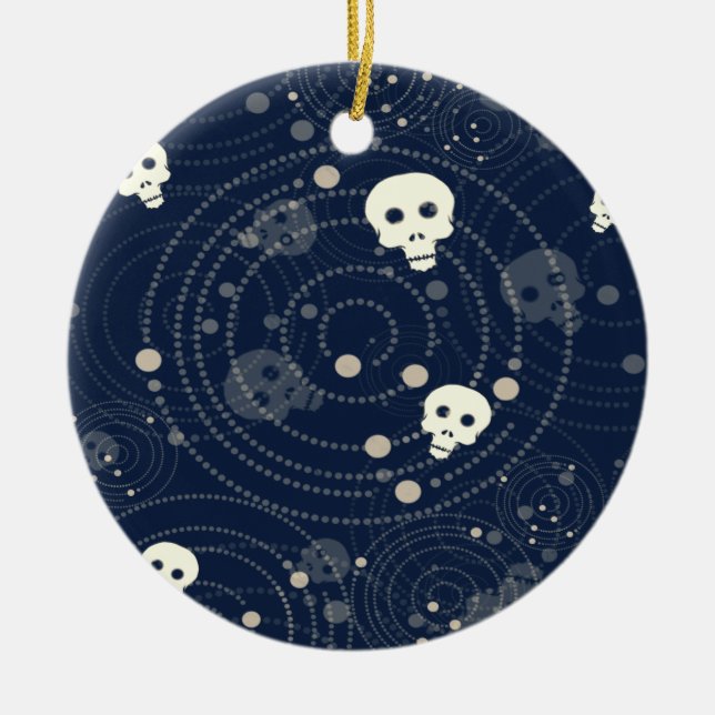 Cosmic Blue Skull Silhouette Pattern Ceramic Tree Decoration (Front)