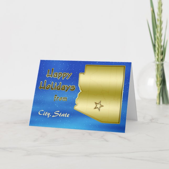 Cosmic Blue Sky Arizona Map Custom Holiday Card (Front)