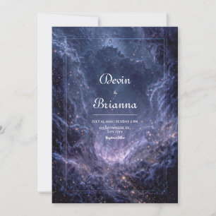 Cosmic Blue Stardust Celestial Wedding Invitation