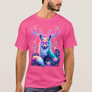 Cosmic Boho Fox With Glowing Antlers And Floral De T-Shirt