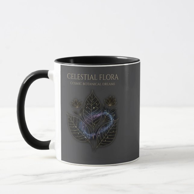 Cosmic Botanical Shadows & Starry Plant Outlines Mug (Left)