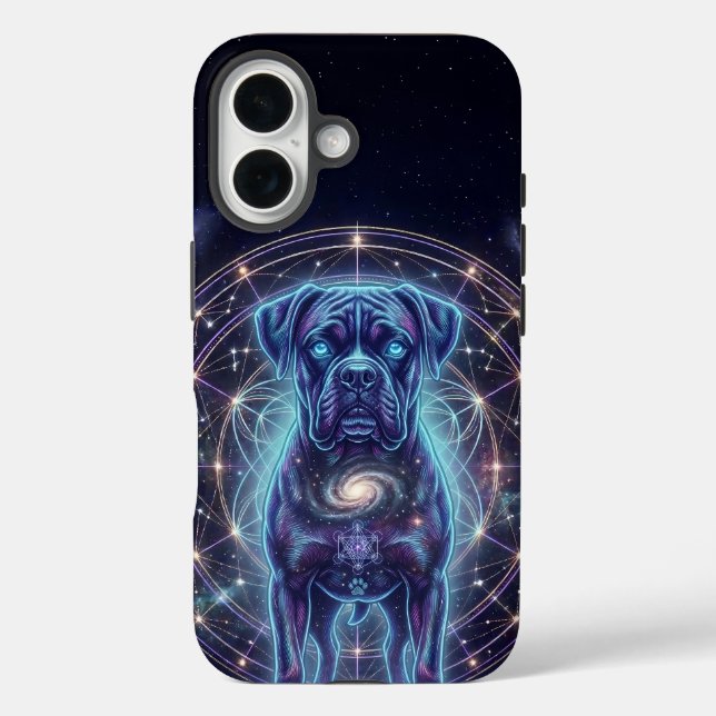 Cosmic Boxer Dog Zodiac Cyber Galaxy iPhone Case (Back)
