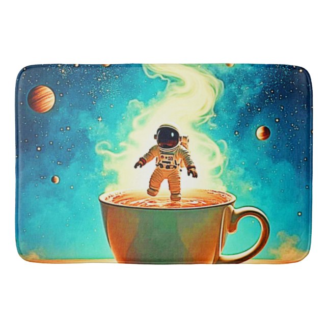 Cosmic Brew: Astronaut's Coffee Dream Bath Mat (Front)