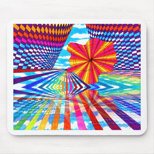 Cosmic Bright Geometric Kaleidoscope Rainbow Art Mouse Pad (Front)