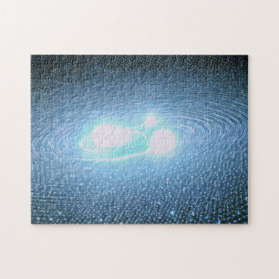 Cosmic bright white spheres spinning in universe jigsaw puzzle