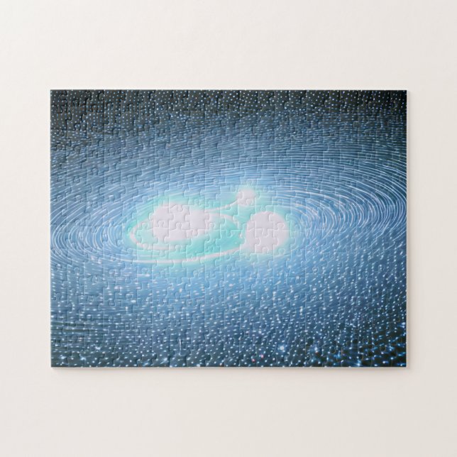 Cosmic bright white spheres spinning in universe jigsaw puzzle (Horizontal)